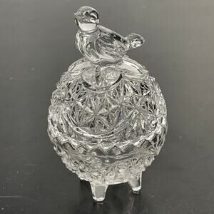Vtg Hofbauer Byrdes Lead Crystal Footed Egg Trinket Dish Etched Bird On Top 3"
